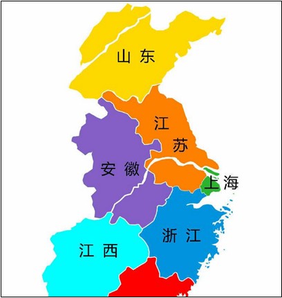 图表:华东地区城市座标图